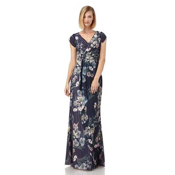 Kay Unger Dresses & Skirts - Kay Unger Ricarda Navy Floral Maxi Gown Chiffon Mother Of The Bride Wedding 4
